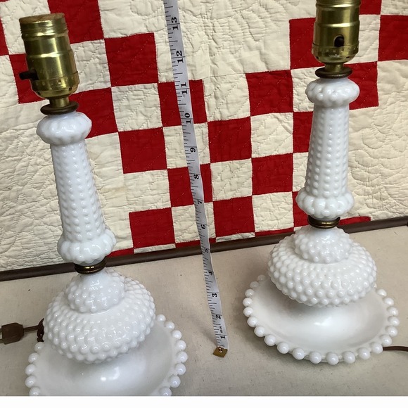 Fenton Other - Vintage Pair Hobnail Milk Glass Table Lamps Mid Century White Leviton Set of 2